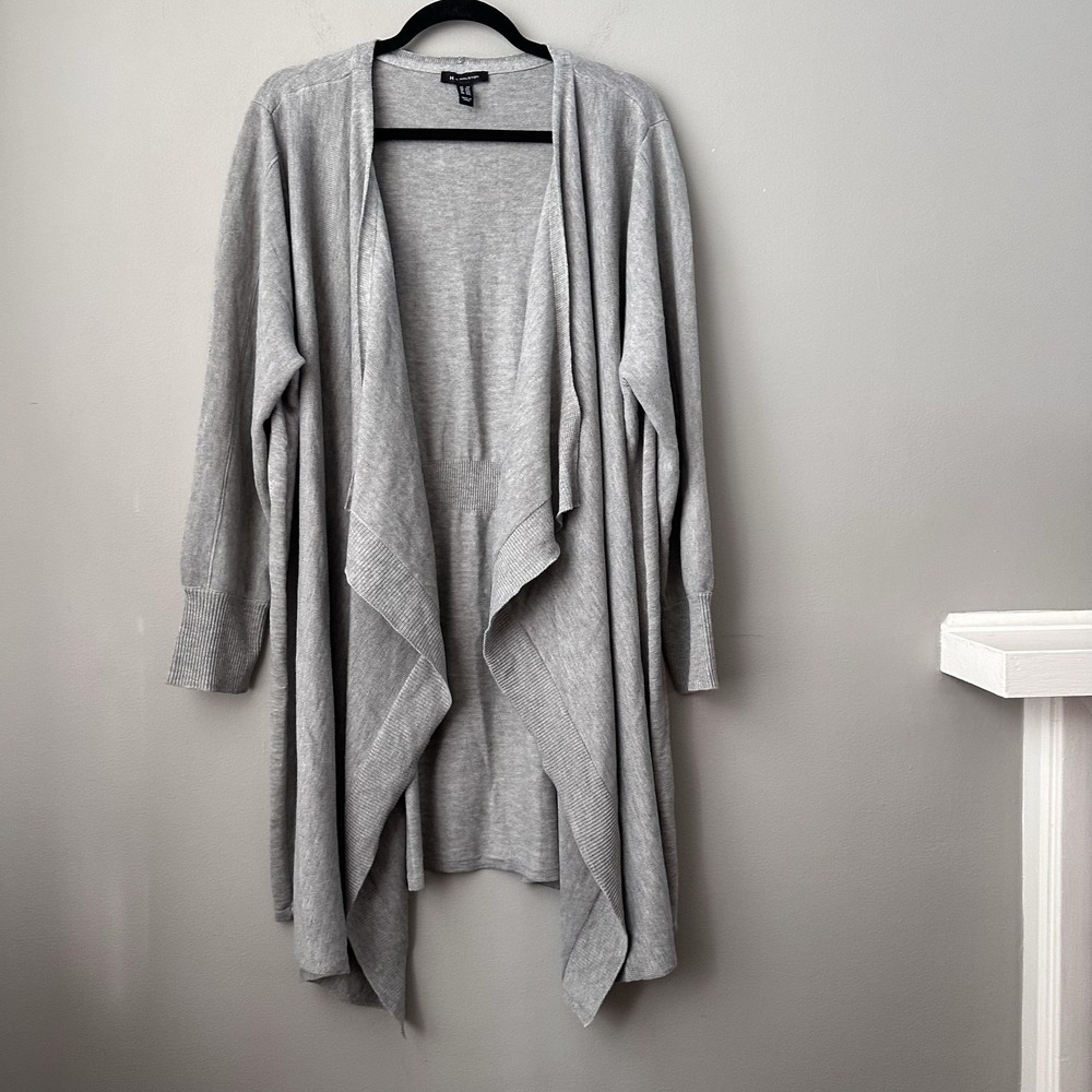 H By Halston Sweater Womens 2X Gray Long Open Front Cardigan Drape Hem Knit Cozy - Picture 3 of 8